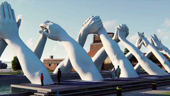 All’Arsenale le nuove mani giganti di Lorenzo Quinn: sono 12 e rappresentano l’aspirazione umana