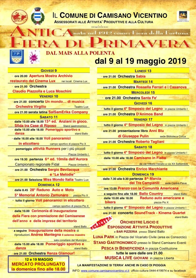 Antica Fiera di Primavera a Camisano Vicentino, dal 9 al 19 Maggio 2019.