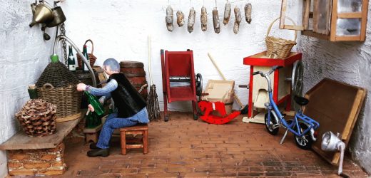 Diorama di una cantina del passato, ricostruzione di un mondo antico.